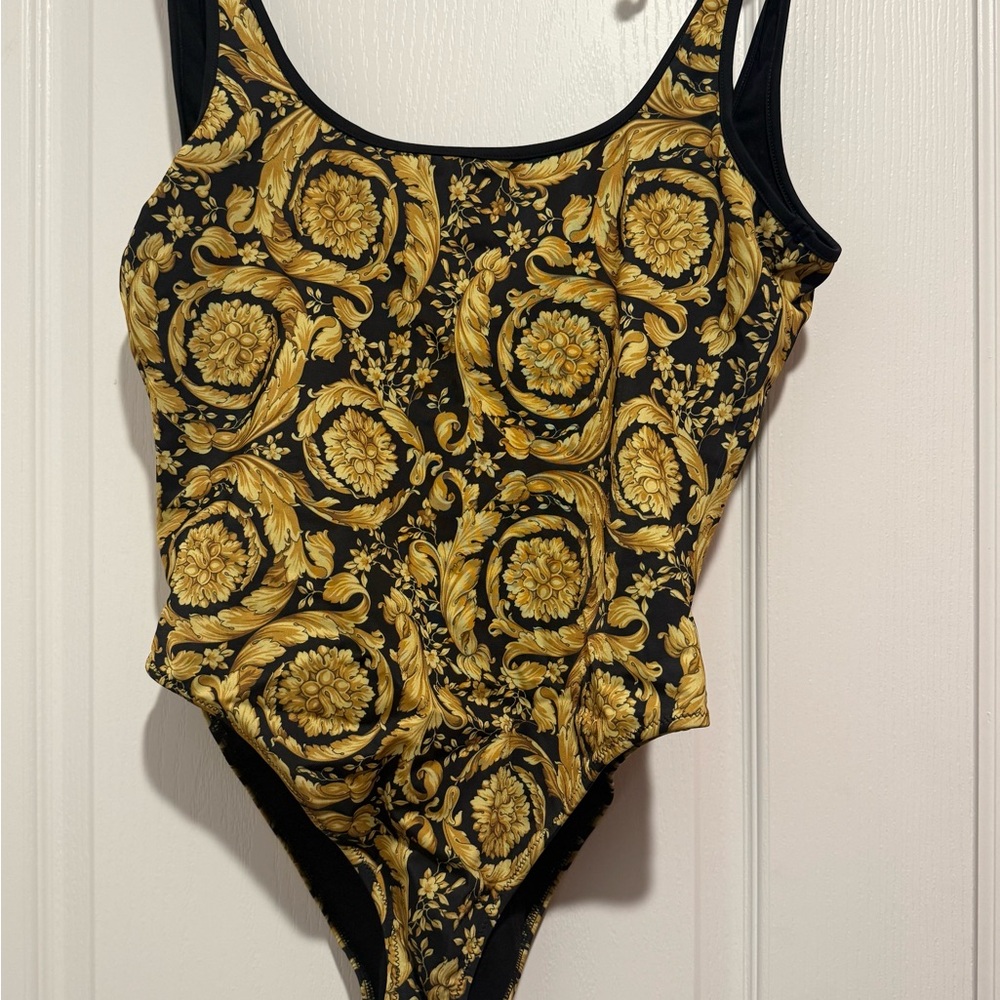 Versace Black and Gold Baroque Swimsuit